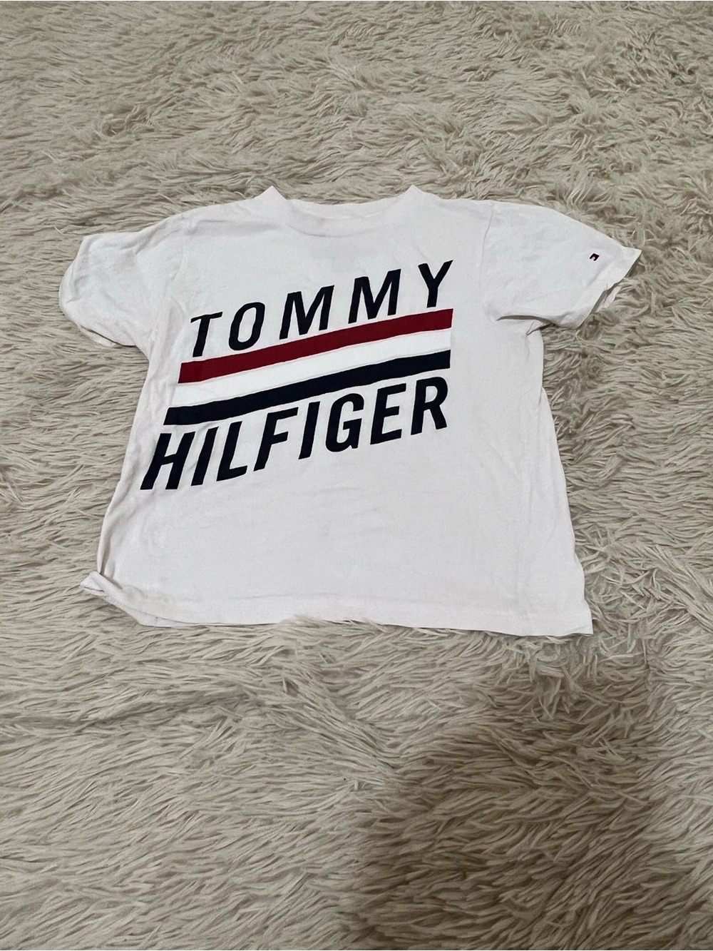 Tommy Hilfiger White Tee with Red & Navy Logo Stripes